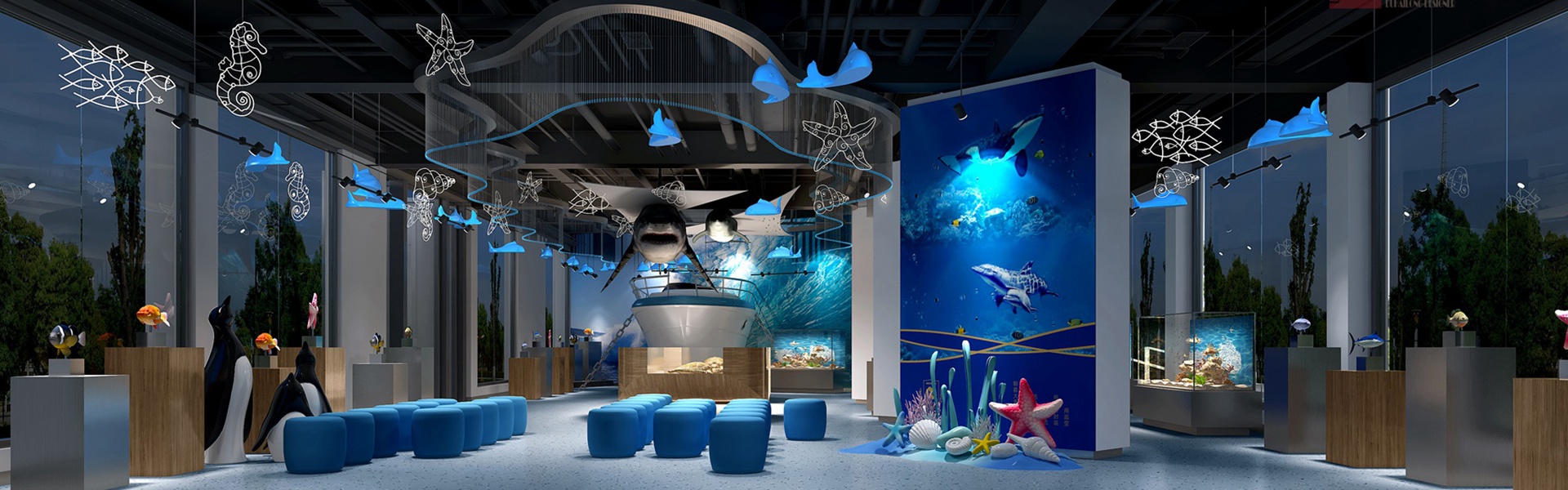 三塘商业设计_浙江金华艺术馆展厅效果图_成都高端设计